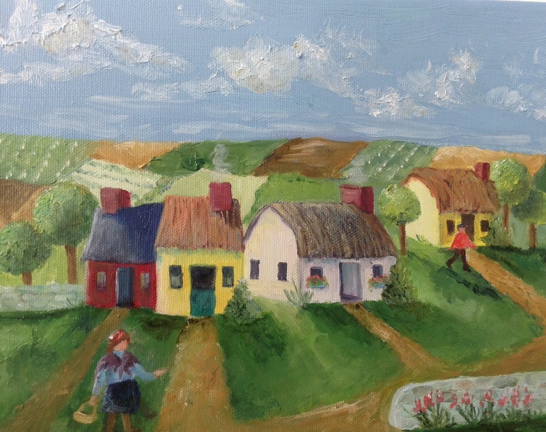 Folk Art Oil Painting Irish Village Original Art Small Format Etsy