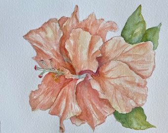 Watercolor Original Painting of Hibiscus Bloom Floral Art Original Art Watercolors