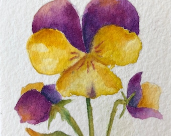 Watercolor of Violets Art Card Original Painting Art Work Floral Watercolor ACEO Artist Trading Card