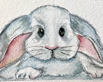 Bunny Rabbit Watercolor Art Cart Original Bunny RabbitArt whimsical Art Original Art Painting