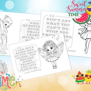 Druckbares Malbuch - 18 Designs: Affirmation mit Fee für Kinder | Affirmation Färbung | Affirmationskarten für Kinder | Feenhafte Färbung