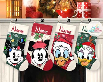 Mickey And Friends Christmas Stockings  Christmas Stockings, Characters Christmas Socks Home Decoration, Custom Name Stockings
