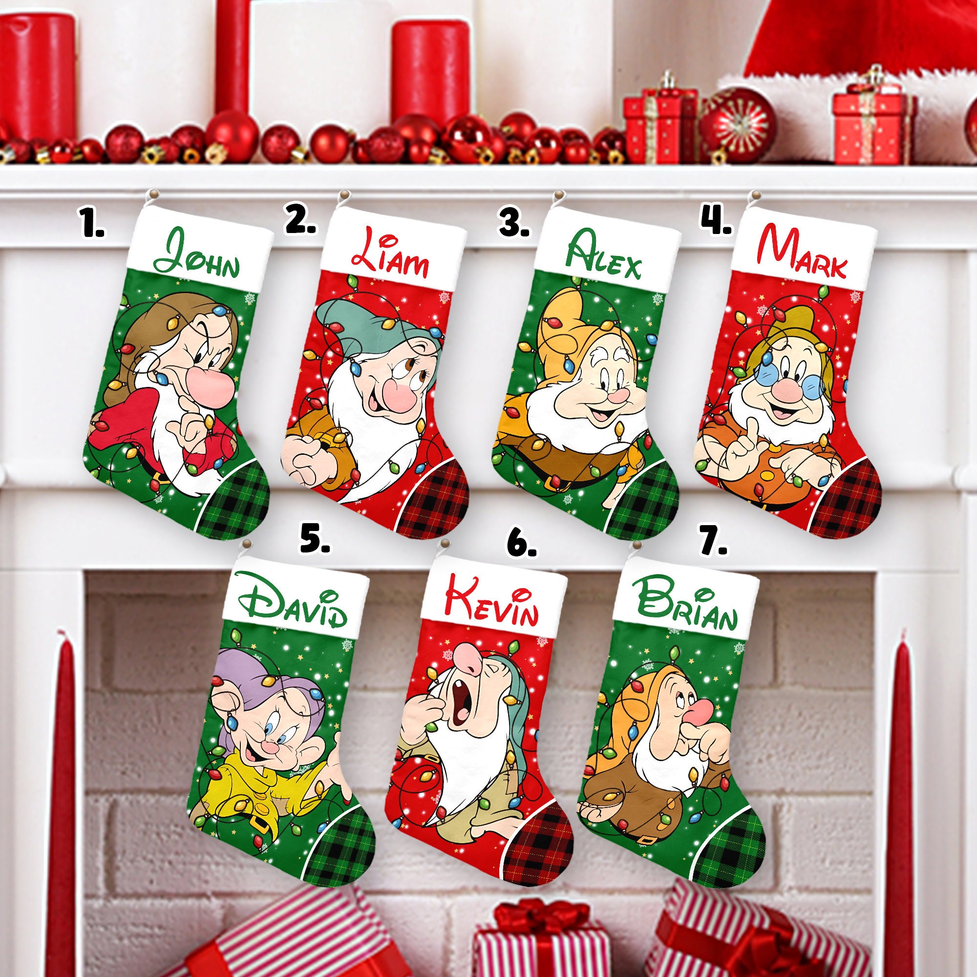 Discover Personalized Seven Dwarfs Christmas Stockings, Disney Family Christmas Stocking, Family Christmas Stockings Holiday Stockings