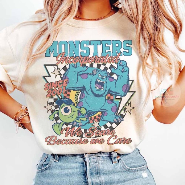 Comfort Colors Monsters Incorporated Since 2001 We Scare Because We Care T-Shirt,  Sulley & Mike Monster Inc Tee, Monsters University