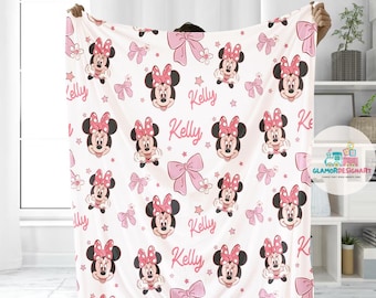 Personalized Minnie Mouse Blanket, Disney Minnie Blanket, Disney Blankets, Minnie Gifts, Kids Name Blanket, Minnie Coquette Bow Blanket