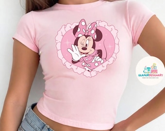 Disney Coquette Minnie Baby Tee, Girl Trip Croptop Women T-shirt, Birthday Girl Shirt Magic Kingdom Shirt Classic Minnie Shirt Disney Trip