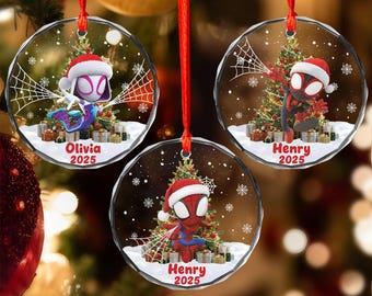 Personalized Spidey And His Amazing Friends Christmas Ornament, Spiderman Glass Ornament  Spider Christmas Gift, Ghost Spider Ornament