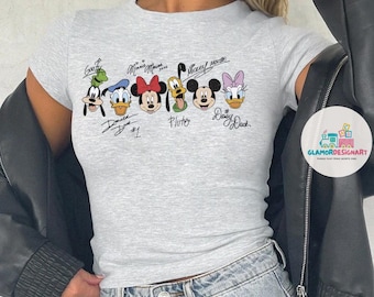 Disney Baby Tee Mickey Crop Top, Disney Trip Shirt, Disneyland Shirt, Disneyworld Shirt, Cute Coquette Tee Mickey and Friends Signatures