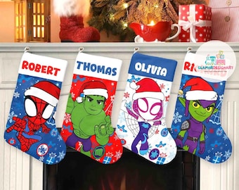 Personalized Disney Spidey and His Amazing Friends Christmas Stockings, Spiderman Stockings with Name, Spidey Family Christmas Decor