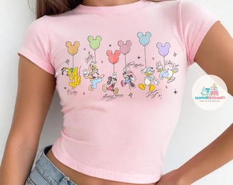 Retro Mickey and Friends Signatures Baby Tee Shirt, Magical Shirt,  Characters Tee,  Balloon Tee, Mickey & Co Gift,  Tee