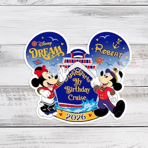 Imán personalizado de feliz cumpleaños de Mickey y sus amigos, imán de cumpleaños de crucero de Disney, imán de Disney Cruise Line, imán de feliz cumpleaños
