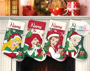 Personalized  Princess Christmas Stockings, Characters Christmas Socks Custom Name Stockings  Christmas Stockings Christmas Gift