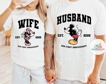 Custom Disney Anniversary Shirts Matching Couple Disneyworld Tee, Wife Husband Disney Trip Shirt, First Anniversary Est Year Disneyland Tees