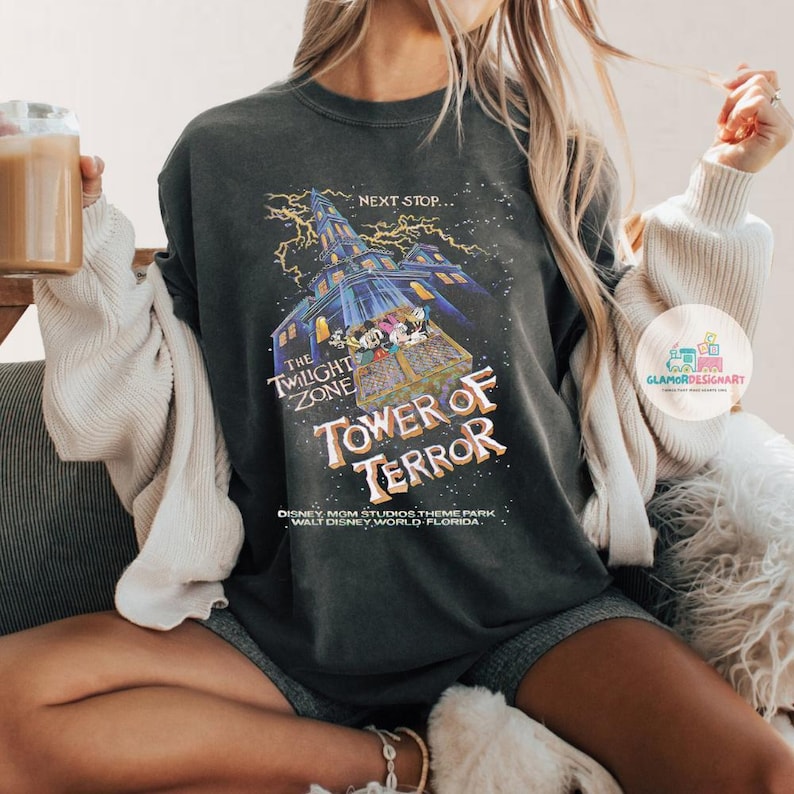 Vintage Retro Tower Of Terror Shirt, Mickey & friends Twilight Zone Shirt, Rides Shirt, Hollywood Studios Shirt, WDW trip tee image 2