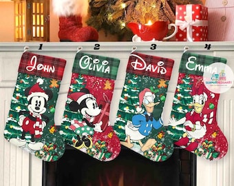 Personalized Mickey and Friends Christmas Stockings  Christmas Stockings Character Christmas Socks Custom Name Stockings Gift Stocking