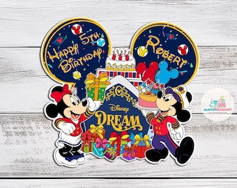 Personalized Mickey And Friends Birthday Cruise Magnet, Custom Happy Birthday Family Cruise Decoration, Birthday Boy Girl Cake Door Magnet
