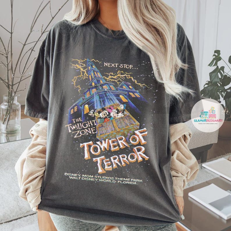 Vintage Retro Tower Of Terror Shirt, Mickey & friends Twilight Zone Shirt, Rides Shirt, Hollywood Studios Shirt, WDW trip tee image 1