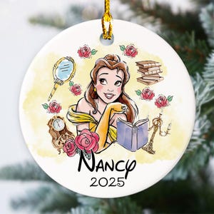 Personalized Disney Belle Christmas Ornament, Princess Belle Ornament Princess Ornament, Beauty and the Beast Ornament, Beauty Beast Gift