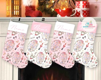 Coquette Bow  Christmas Stocking, Mickey And Friends Xmas Stockings, Kids Christmas Socks Home Decoration, Custom Name Stockings