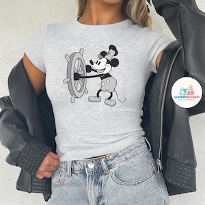 Disney Steamboat Willie Mickey Baby Tee, Disney World Tee, Classic Mickey baby tee, Magic Kingdom Shirts, Women Baby Tee Girly aesthetic WDW