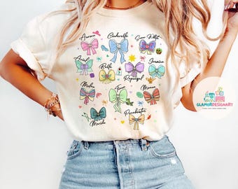 Coquette Bows Watercolor  Princess Shirt,  Aurora Ariel Belle Cinderella Tiana Shirt, Magic Kingdom  Girl Trip 2025