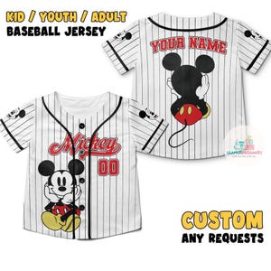 Personalize Disney Vintage Mickey Mouse Smile Jersey, Custom Kid Youth Adult Baseball Jersey, Custom Disney Birthday Gift