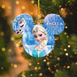 Adorno navideño personalizado de Frozen, adorno de princesa Elsa de Disney, Elsa, Anna y Olaf, decoración para árbol de Navidad de Disney, recuerdo de Frozen.