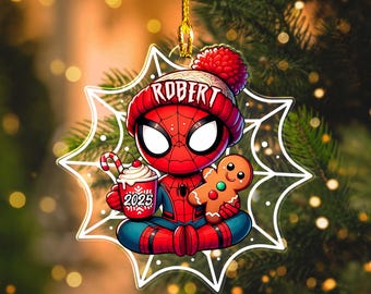 Personalized Superhero Ornament Custom Spidey Christmas Ornament Spiderman Ornament Custom Kid Spidey Ornament, Christmas Gift Kids Ornament