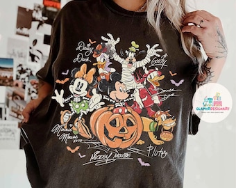 Retro Mickey & Friends with Signs Halloween Comfort Colors Shirt, Mickey's Not So Scary Halloween Party Tee,  Halloween Party 2025