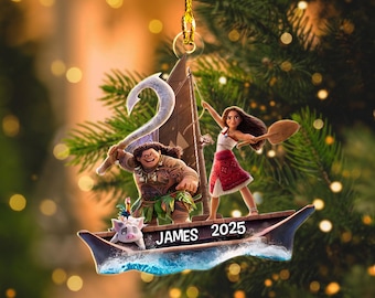Personalized Moana Ornament, Christmas 2025 Ornament,  Christmas Gift, Hei Hei Pua Maui Tamatoa, Moana Xmas Ornament Gift
