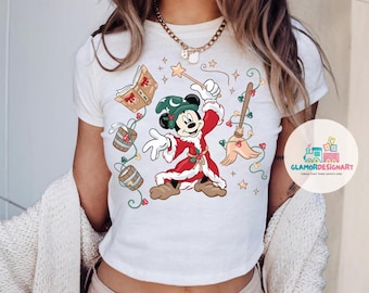 Coquette  Christmas Mouse Wizard Baby Tee Crop Top Mickey Wizard Baby Tee Fantasia Mickey Xmas Shirt Mickey Sorcerer Shirt