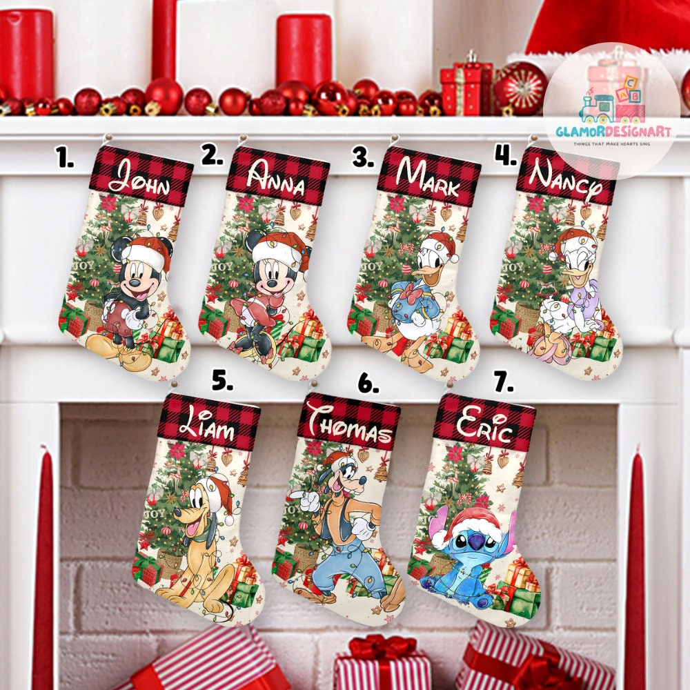 Discover Mickey And Friends Xmas Stocking, Holiday Stocking, Characters Christmas Socks Personalized Family Christmas Stockings Custom Name Stockings