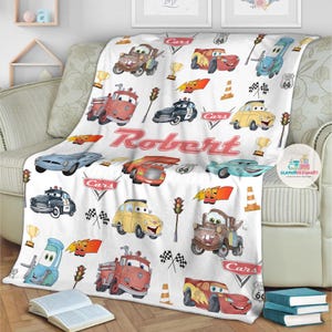 Personalized Disney Cars Blanket, Custom Name Cars Blanket, Lightning Mcqueen Sally Tow Mater Characters Blanket, Cars Kids Blanket