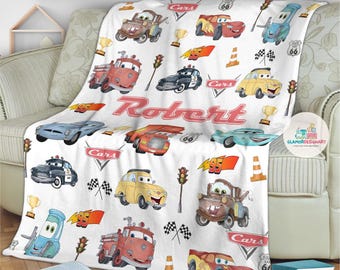 Personalized Disney Cars Blanket, Custom Name Cars Blanket, Lightning Mcqueen Sally Tow Mater Characters Blanket, Cars Kids Blanket