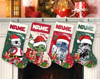 Personalized Star Wars Christmas Stocking, Cartoon Movie Christmas Stockings, Merry Sithmas, Custom Name Stockings Family Christmas Gift