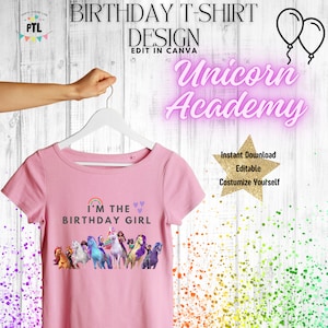 Conception de t-shirt d'anniversaire pour fille UNICORN ACADEMY | Conception numérique