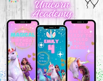 UNICORN ACADEMY Animated Birthday Invitation | Custom Editable Template with Music | Animated Video Invitation