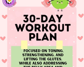 Editable 30-Day Workout Plan + Weekly Reviews | Fitness Challenge | Printable Exercise Planner Digital Download