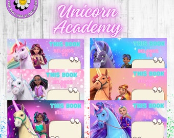 Editable UNICORN ACADEMY Notebook Labels - Personalized Printable School Stickers for Kids - Digital Download