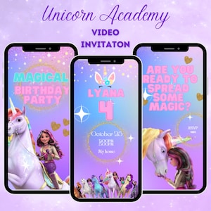Unicorn Academy Animated Birthday Invitation | Custom Editable Template with Music | Animated Video Invite