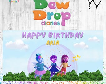 Dew Drop Diaries Birthday Banner |  Personalized Birthday Wall Sign | Personalized Birthday Party Banner | Editable template