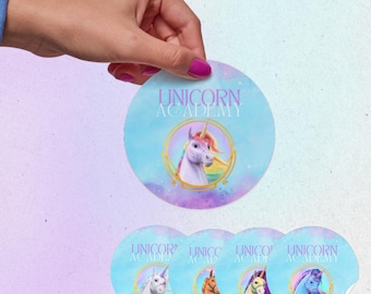 Unicorn Academy Birthday Stickers | Unicorn Academy Personalized Kid's Birthday Party Stickers