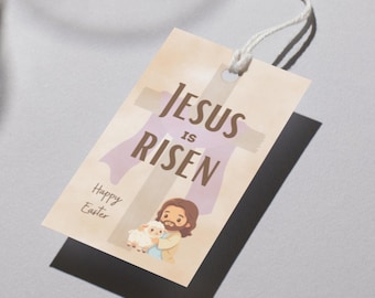 Religious Easter Tag, Jesus Is Risen Tags, Christian Easter gift Tags, Easter School Classroom Gift Tag, Resurrection Easter Sunday Tags