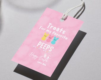 Happy Easter Gift Tag Template | Bunny & Peeps Printable | Editable Easter Tag Digital Download