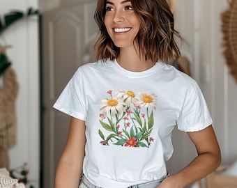 Vintage Wildflower Graphic Tee: Softstyle Floral Blossom Shirt