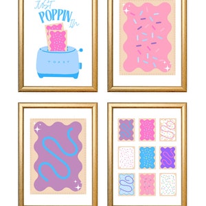 Trendiges Pink Wand Kunst Funky Retro Lebendiges PopTart 4er Set