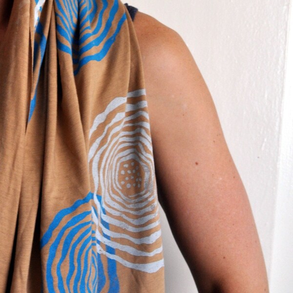 Bamboo  Jersey Scarf Wrap with Screen Printed Flowers