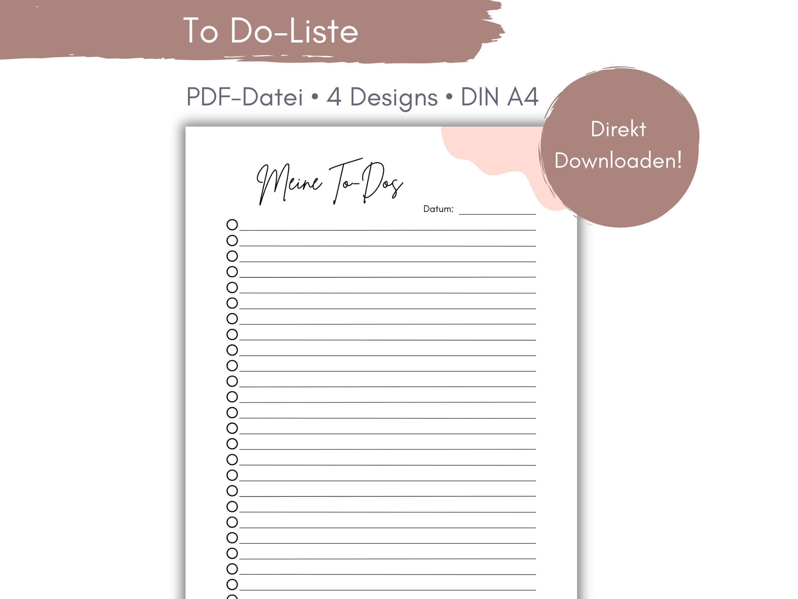 To-Do List | Checklist | Instant Download | PDF | A4 | Print, Print | Bundle | 4 Designs