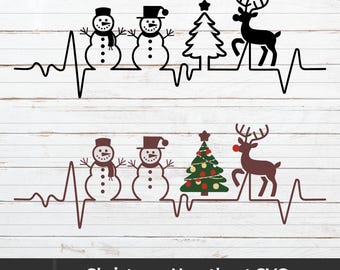 Christmas Heartbeat SVG: Tree, Snowman, Reindeer (Digital Download)