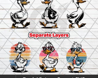 Retro Enten Sonnenuntergang SVG: Silhouette Design für Cricut